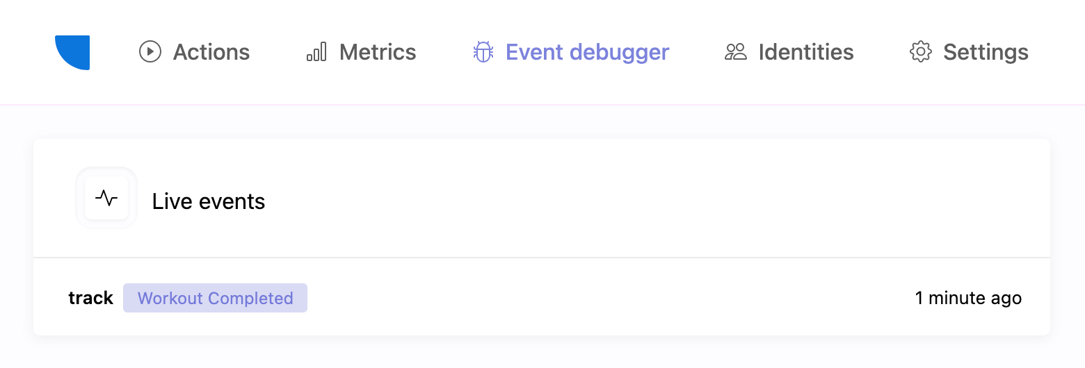 Krenalis Event debugger showing RudderStack events