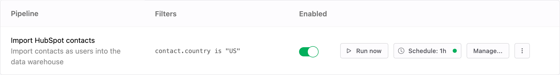 Pipeline to import contacts