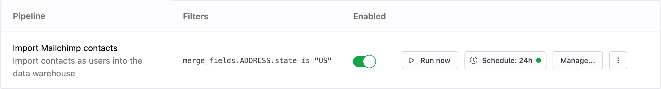 Pipeline to import contacts
