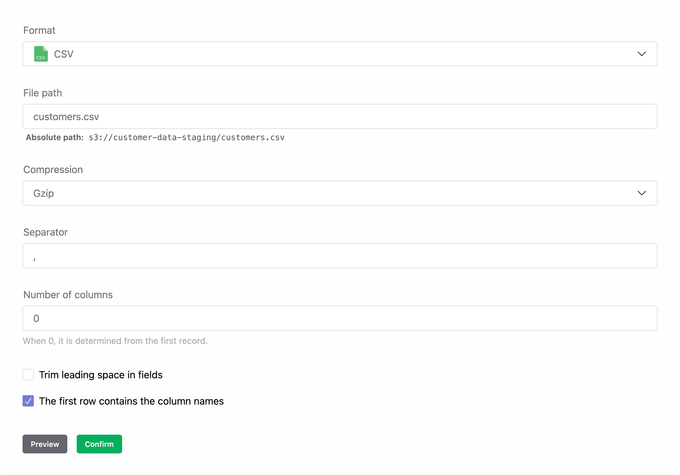 CSV format settings