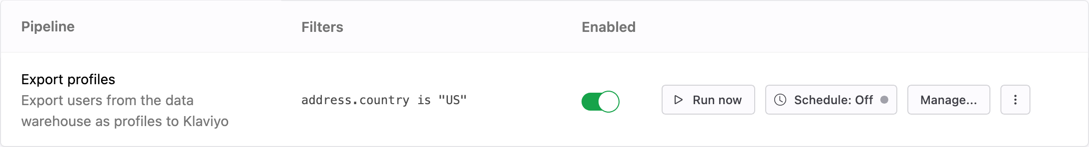 Pipeline to export profiles