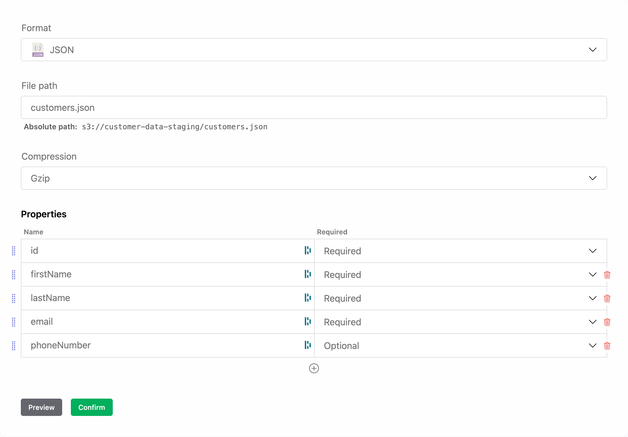 JSON format settings